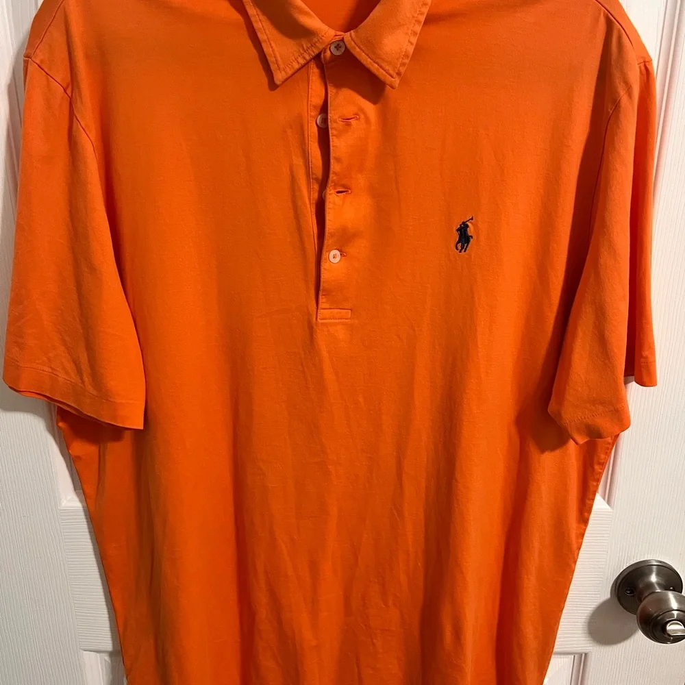 Polo Ralph Lauren Men's Polo Shirt Size Large Orange Blue Pony Logo Short Sleeve